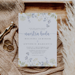Elegant Colourful Wildflower Nuestra Boda Wedding Invitation