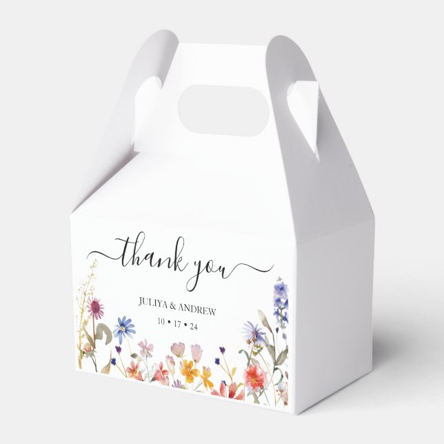 Elegant colourful wildflower wedding favor box (Front Side)