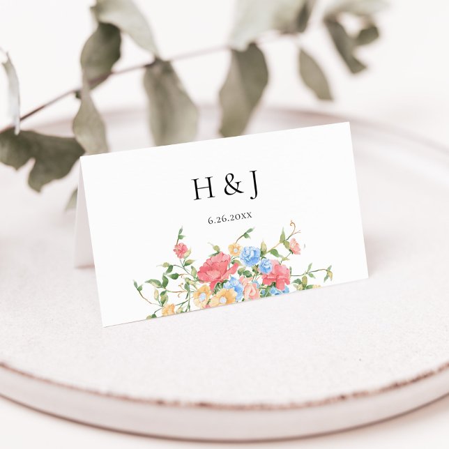 Elegant Colourful Wildflower Wedding  Place Card (Creator Uploaded)