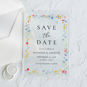 Elegant Colourful Wildflower Wedding Save the Date Acrylic Invitations