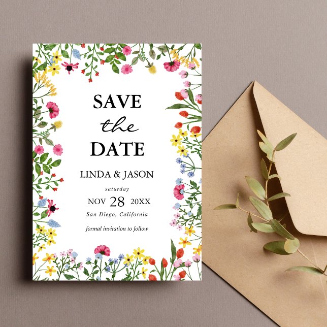 Elegant Colourful Wildflower Wedding Save The Date Invitation (Creator Uploaded)