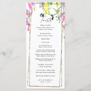 Elegant Colourful Wildflower Wedding Toasts Progra Menu