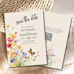 Elegant Colourful Wildflowers Beige Wedding Save The Date