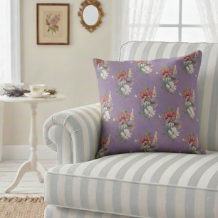 Elegant Colourful Wildflowers On Dusty Purple Throw Pillow