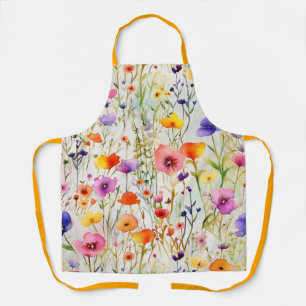Elegant colourful wildflowers watercolor apron