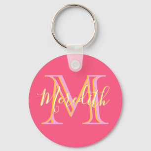 Elegant Colours Lilacs Gold Custom Monogram Name  Keychain