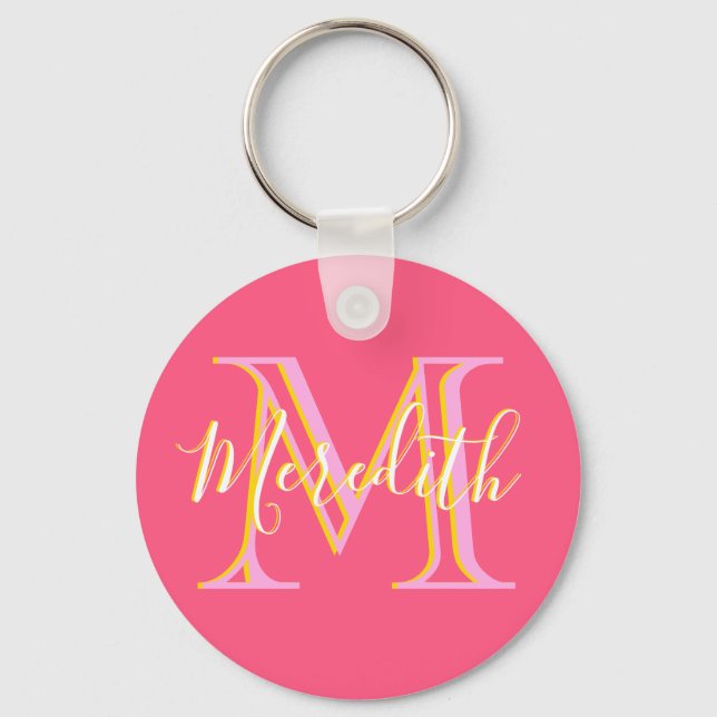 Elegant Colours Lilacs Gold Custom Monogram Name  Keychain (Front)