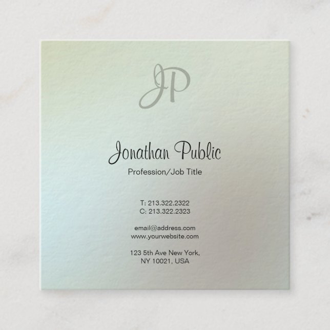 Elegant Colours Modern Monogram Script Luxury Square Business Card (Front)