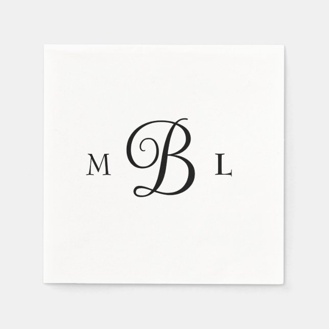 Elegant Combo Font Monogram Wedding Cocktail Napkin (Front)