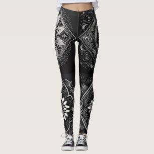 Elegant Comfort: Black and White Mandala Leggings
