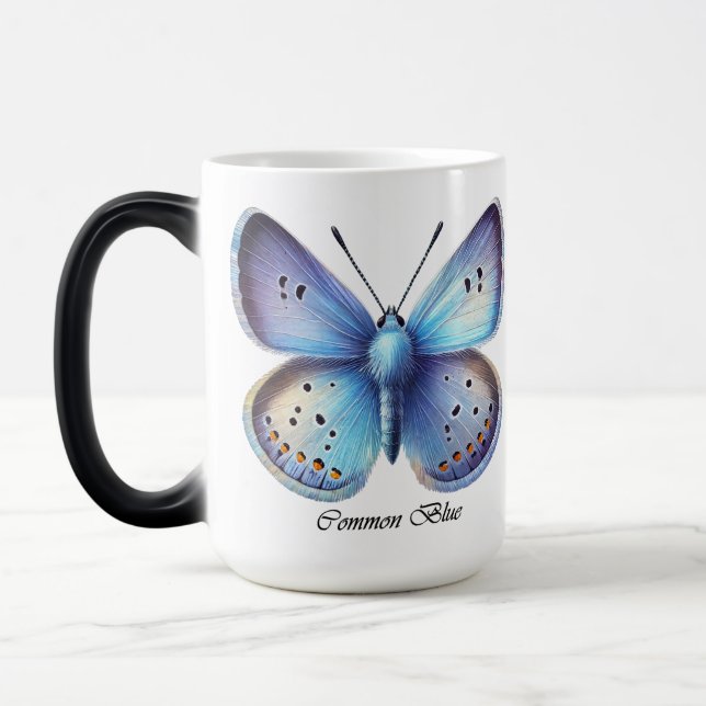 Elegant Common Blue Butterfly Wrap  Magic Mug (Left)