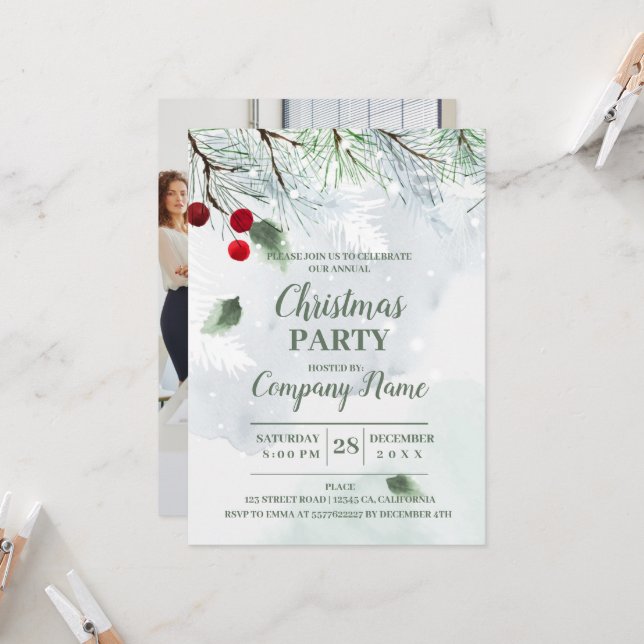 Elegant Company Cocktail Christmas Party  Invitation (Front/Back In Situ)
