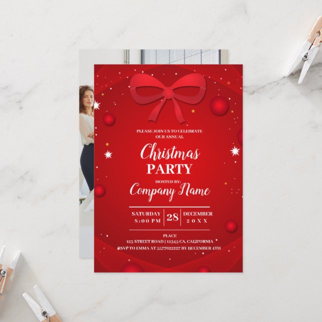 Elegant Company Cocktail Christmas Party Invitation (Front/Back In Situ)