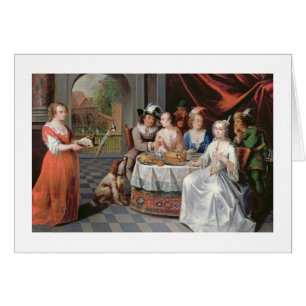Elegant company dining in an pillared hall (panel)