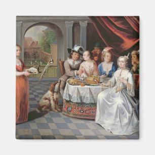 Elegant company dining in an pillared hall (panel) magnet