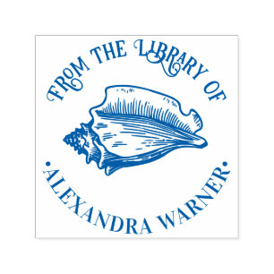 Elegant Conch Shell #2 Beachy Round Library Book Self-inking Stamp