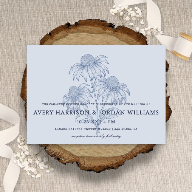 Elegant Coneflower Botanical Dusty Blue Wedding Invitation (Creator Uploaded)