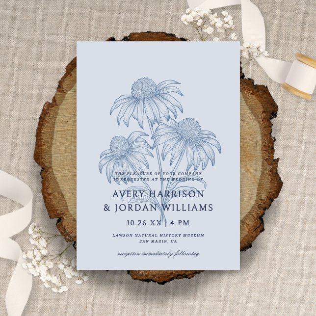 Elegant Coneflower Botanical Dusty Blue Wedding Invitation (Creator Uploaded)