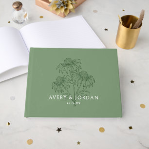 Elegant Coneflower Botanical Sage Green Wedding Guest Book