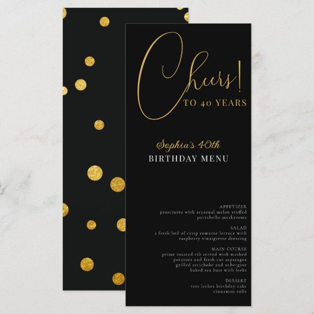 Elegant Confetti Birthday Party Menu (Front/Back)