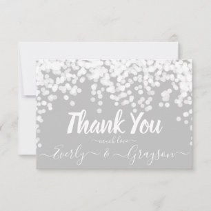 Elegant Confetti Fairy Lights Grey White Thank You Card