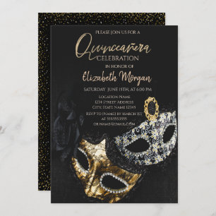 Elegant Confetti Masque,Masquerade Quinceañera Invitation