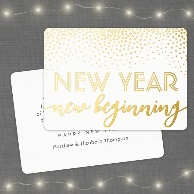Elegant Confetti New Beginning Happy New Year Foil Holiday Card (Creator Uploaded)