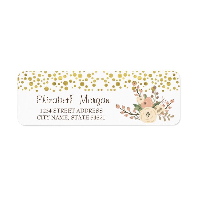 Élégant, Confetti Or, Adresse Flowes Label (Devant)
