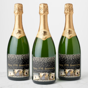 Elegant Confetti Photo Collage 50th Anniversary Sparkling Wine Label