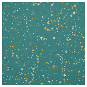 Elegant Confetti Space - Teal Green & Gold,Silver Fabric
