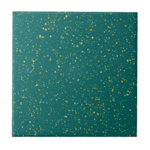 Elegant Confetti Space - Teal Green & Gold,Silver Tile