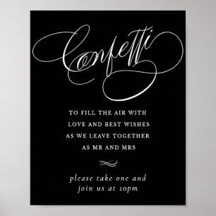 Elegant Confetti White Calligraphy   Favor Table Poster