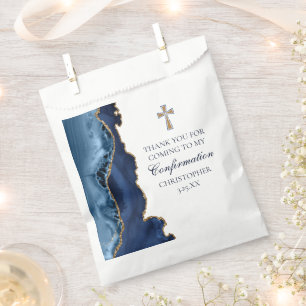 Elegant Confirmation Cross Navy Blue Gold Agate Favour Bag