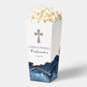 Elegant Confirmation Cross Navy Blue Gold Popcorn Favor Box