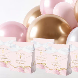 Elegant Confirmation Cross Pink Gold Agate Party Favor Box