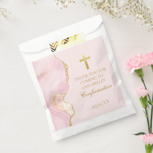 Elegant Confirmation Cross Pink Gold Agate Party Favour Bag