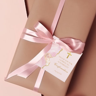 Elegant Confirmation Cross Pink Gold Agate Party Favour Tags