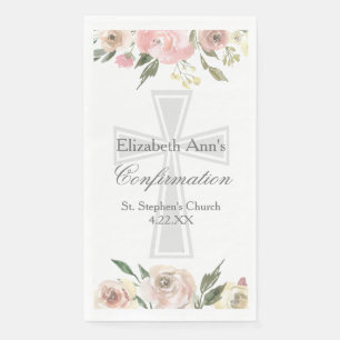 Elegant Confirmation Party Pink Floral Custom Napkin