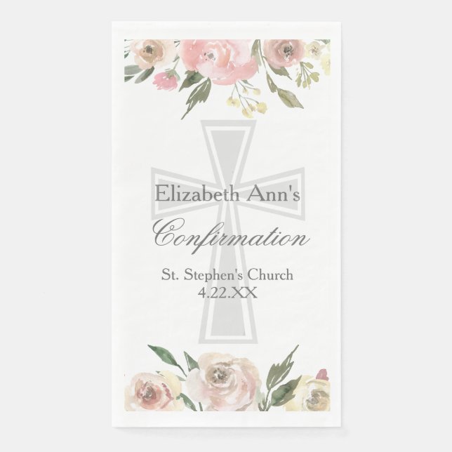 Elegant Confirmation Party Pink Floral Custom Napkin (Front)