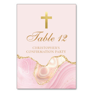 Elegant Confirmation Party Pink Gold Cross Table Number