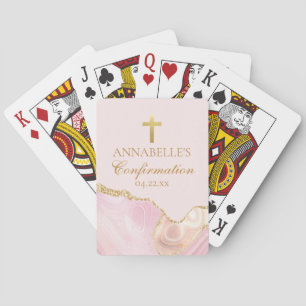 Elegant Confirmation Party Pink Gold Personalized Playing Cards