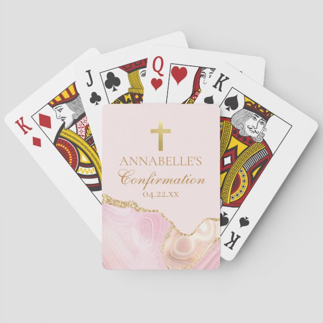 Elegant Confirmation Party Pink Gold Personalized Playing Cards (Back)