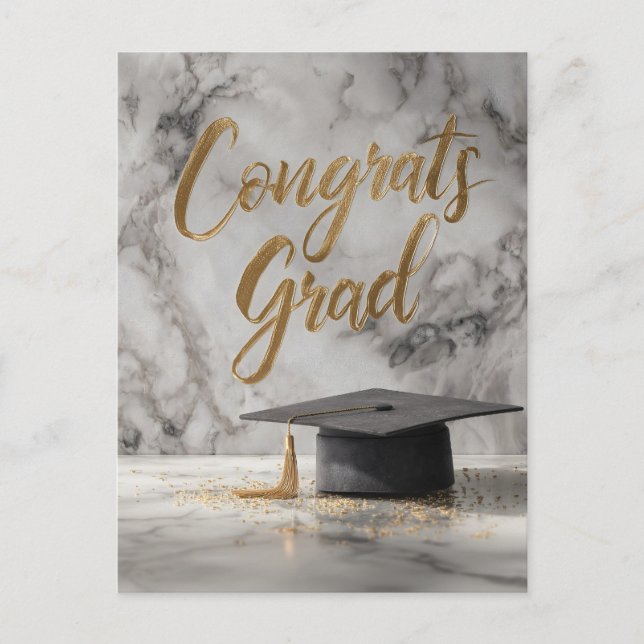 Elegant "Congrats Grad" with Graduation Cap Postcard (Front)