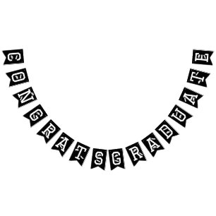 Elegant Congrats Graduate Cap, Diploma Black White Bunting Flags