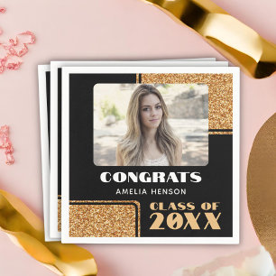 Elegant Congrats Graduate Gold Glitter Photo   Napkin