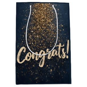 Elegant "Congrats!" Greeting with Golden Confetti Medium Gift Bag