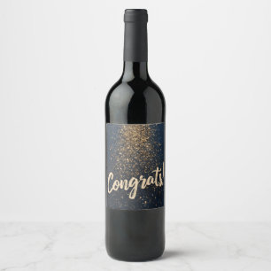 Elegant "Congrats!" Greeting with Golden Confetti Wine Label