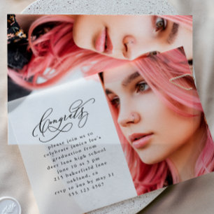Elegant Congrats Script Photo Graduation Party Vellum Invitations