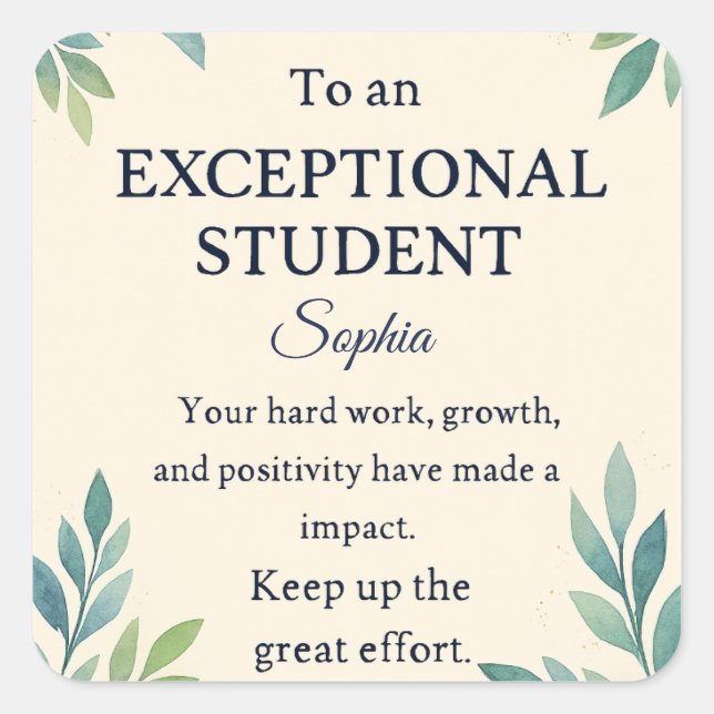 Elegant Congratulations Card for an Exceptional St Square Sticker (Front)