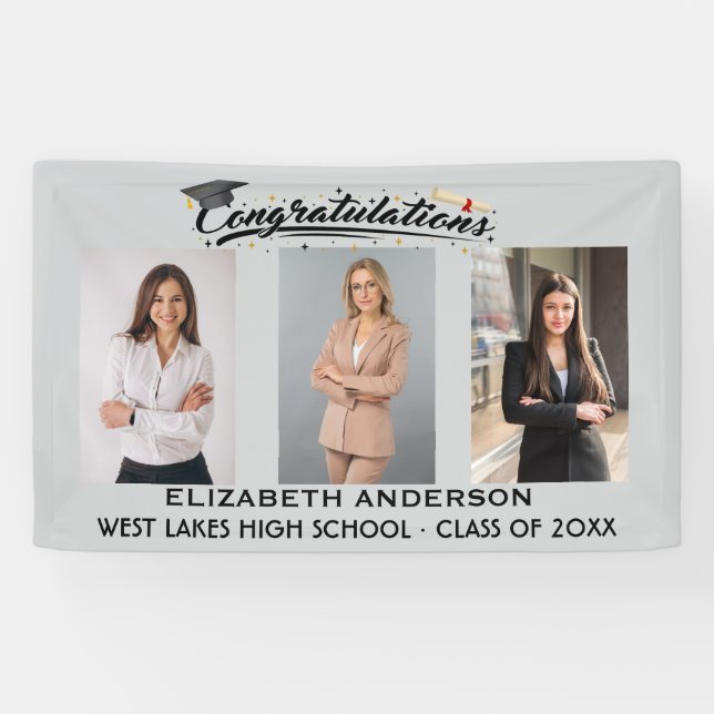 Elegant Congratulations Graduation Script 3 Photo Banner (Horizontal)